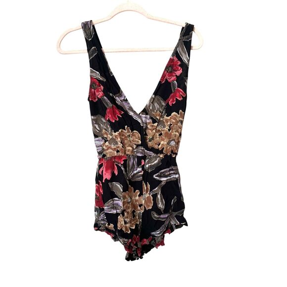 FREE PEOPLE Floral V-Neck Boho Romper Black Small - Picture 3 of 4